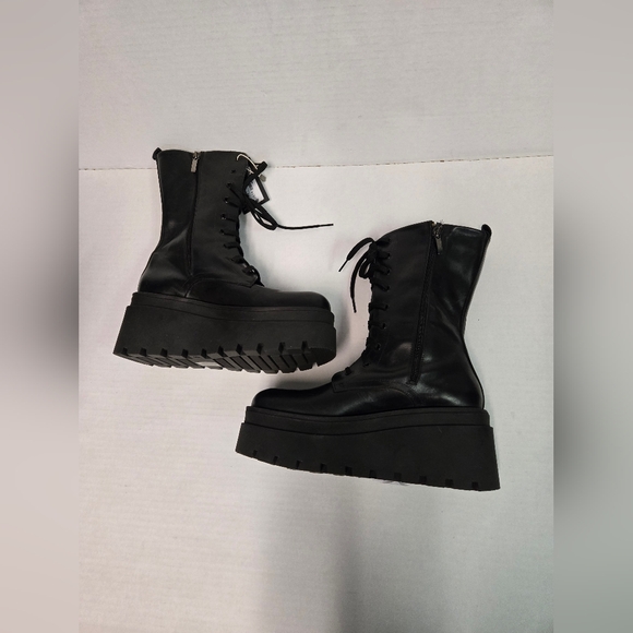 Nila & nila platform lace up woman's black boots size 40 combat grunge fall moto - Picture 6 of 17